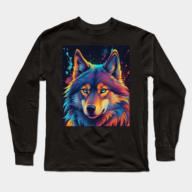 Wolf Midnight on the Lookout Long Sleeve T-Shirt by Rossie Designs